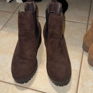 Sabika Dark Brown Suede Chelsea Heeled Boots